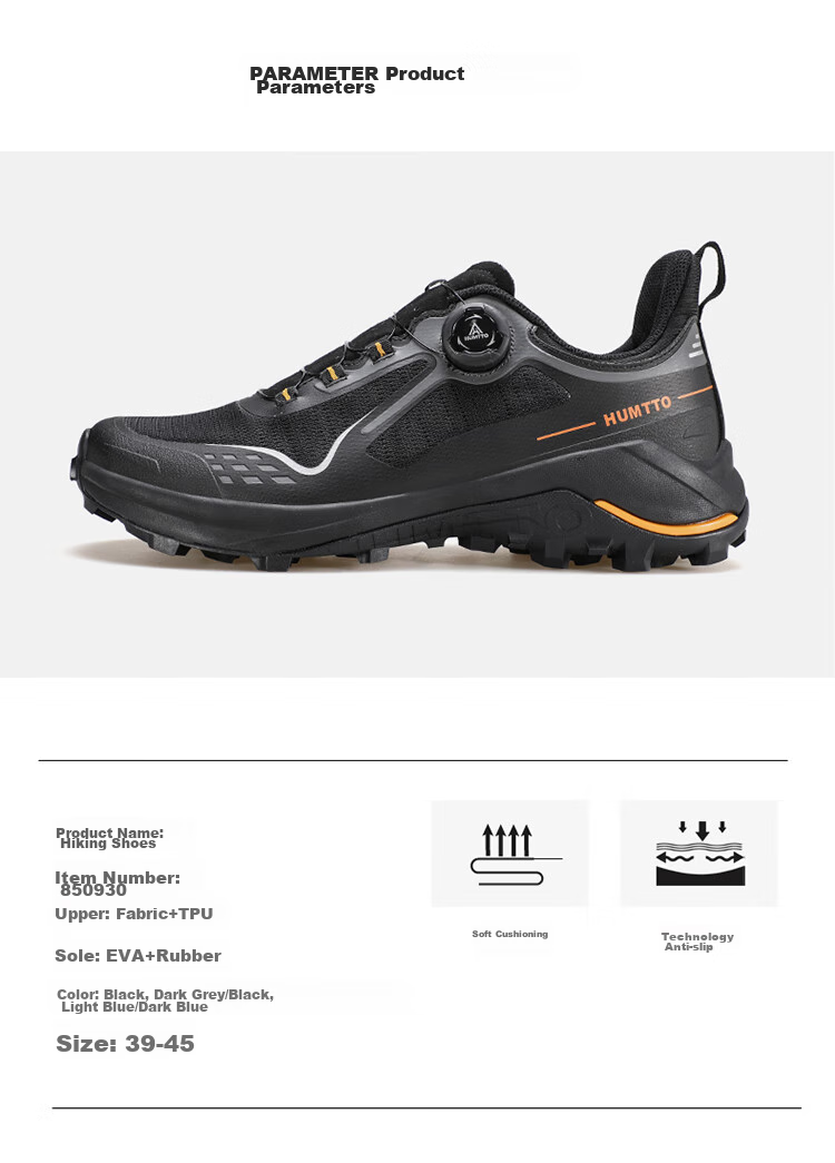 HUMTTO Mesh Hiking Shoes with Rotary Buckle Quick-Release System, Men's Outdoor Comfortable Breathable Trekking Shoes, Dark Gray/black, Size 40 7