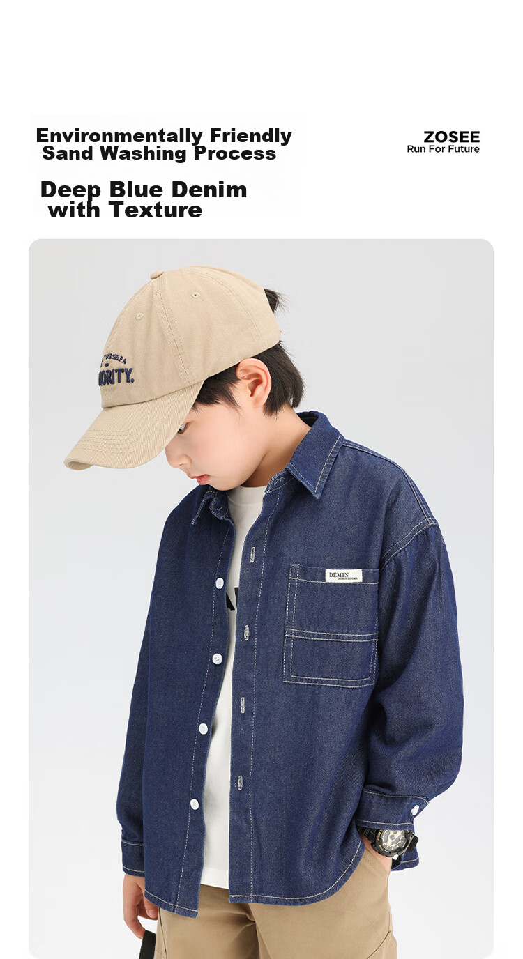 Zuo Xi Boys Denim Shirt Children's Jacket Long Sleeve 2025 New Spring Autumn Boys Shirt Dark Denim Color 120 3