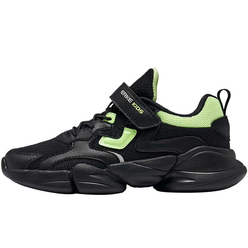 ERKE Kids Boys Sports Shoes Children's Running Shoes Black/Fluorescent Bright Green Size 35