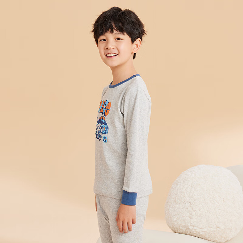 Hodo Children's Pure Cotton Underwear Set, Boys And Girls Autumn Clothes And Pants, Pajamas, Cotton Sweater Set M1211, Flax Gray, Size 110