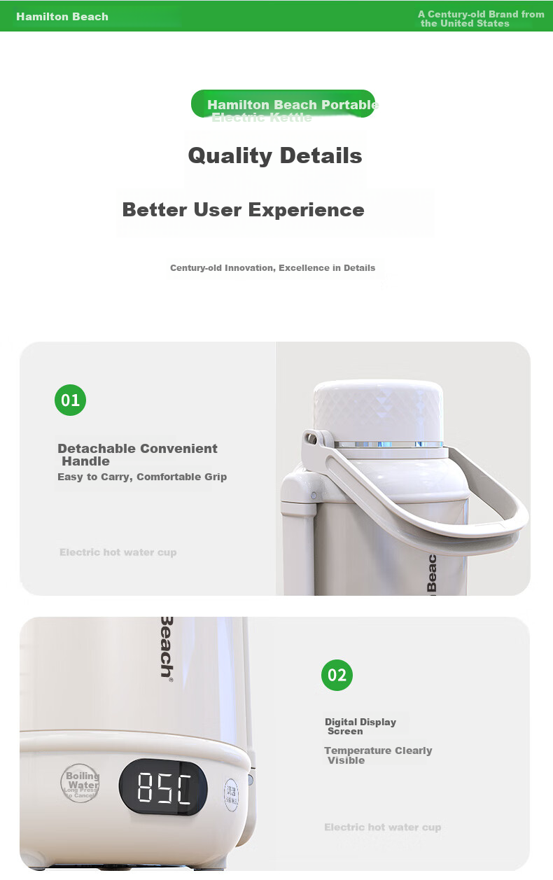 Hamilton Beach Portable Electric Kettle Health Pot Water Boiler Cup 1.2L Baby-Friendly Grade 316L Stainless Steel Camping Travel Insulated Hot And Cold Temperature Control EC12101 10