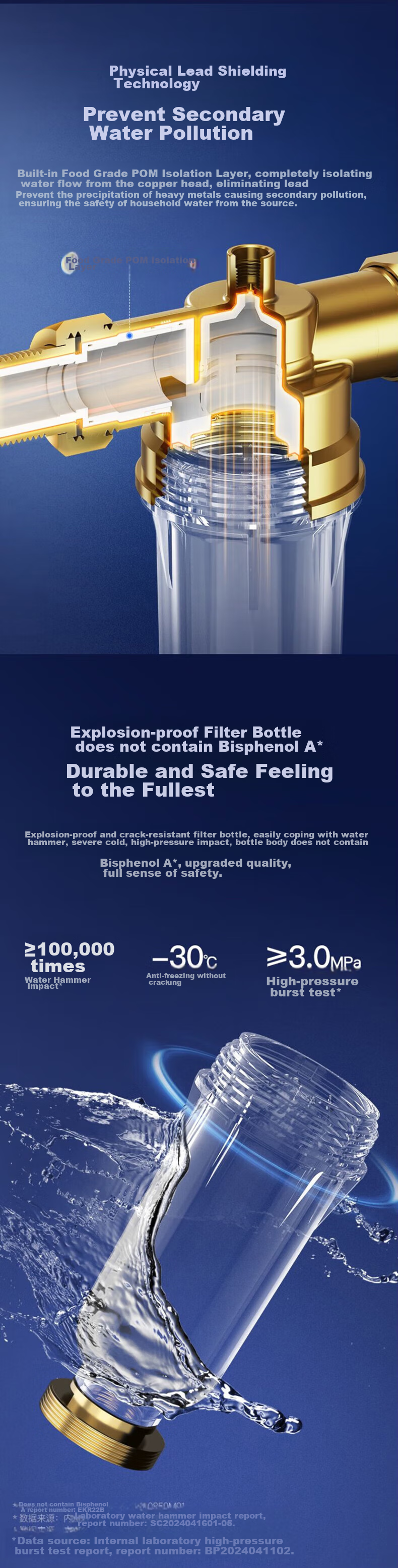 Yikepiao Pre-Filter Water Purifier for Home Use, Whole House Under-Sink Pipeline Filtration, High Flow Rate, No Filter Replacement Needed, Lead Separation, Automatic Backwash, Explosion-Proof, Freeze-Resistant Filter Bottle EPSF101-A 6