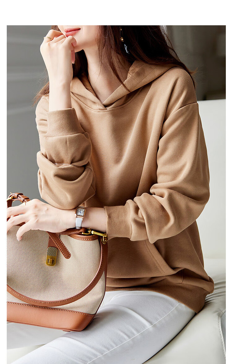 Dme [Hooded Commuter] Winter Fashion Fleece-Lined Drop Shoulder Long Sleeve Pocket Commuter Sweatshirt for Women, Linen Gray, M 41