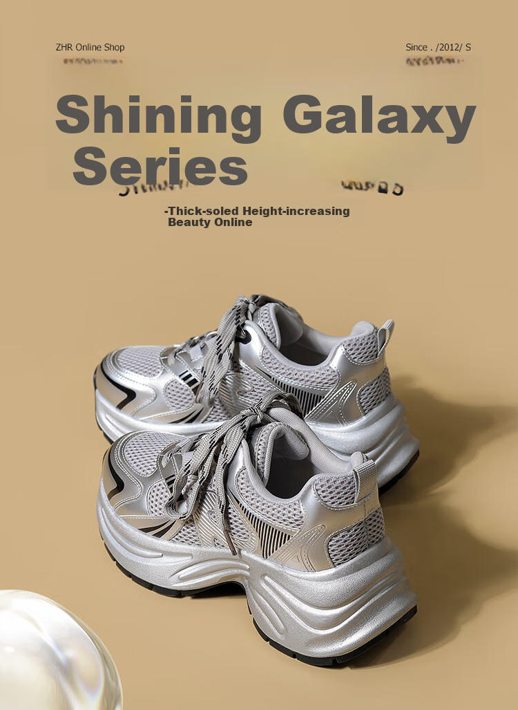 ZHR Dad Shoes for Women, Trendy And Cool, Thick-Soled Height-Increasing Versatile Women's Shoes, Mesh Splicing Silver Sneakers, JT82 Silver, Size 35 1
