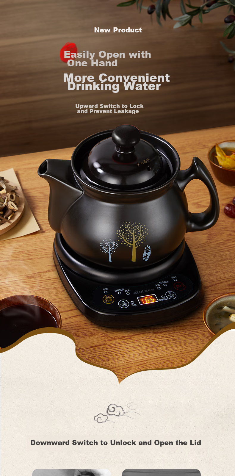 AUX Chinese Herbal Medicine Pot, Automatic Dual Decoction Function Electric Sand Pot, 3L Home Use Detachable Ceramic Chinese Herbal Medicine Pot, Hands-Free Decoction Health Pot HX-YS0301 5