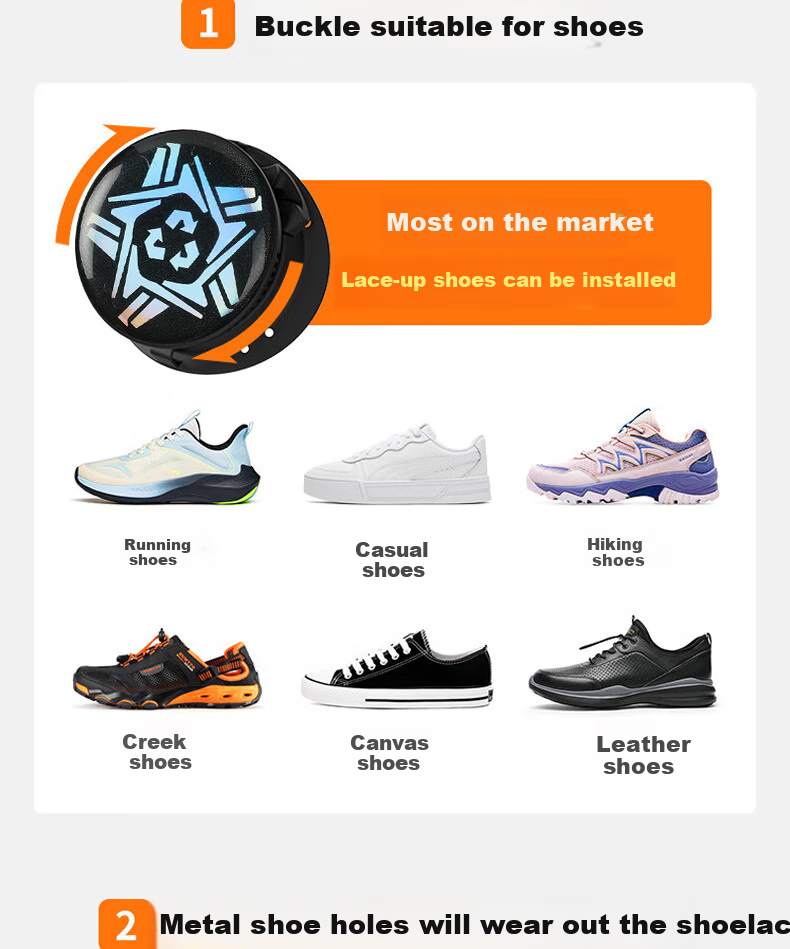 FOOTOPPO Rotary Buckle Shoe Laces, Lazy Buckle, Rotating Fastener, Sports No-Tie Shoe Buckle, Rotating Button for Me 23