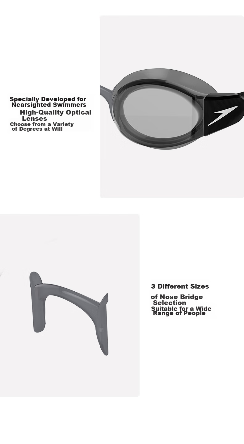 Speedo Customizable Myopia Swimming Goggles, Waterproof Anti-Fog Soft-Fitting Swim Glasses, Black/smoke Gray, -3.50 Diopters 6