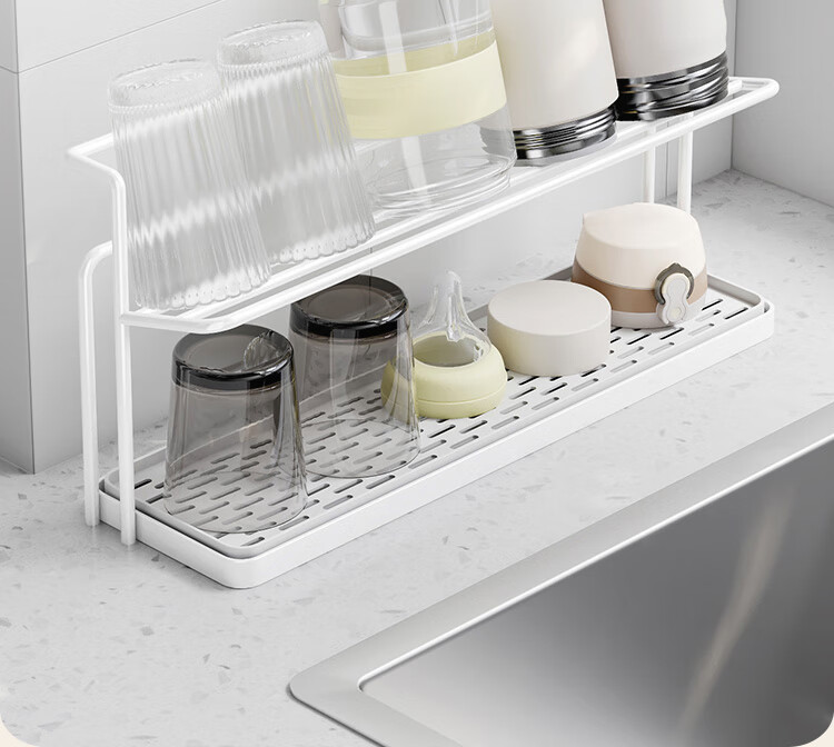 Shengxitao Cup Holder, Kitchen Draining Storage Rack, Multifunctional Double-Layer Water Cup And Tea Set Storage Shelf, Draining Tray, Home Countertop Cup Rack 2
