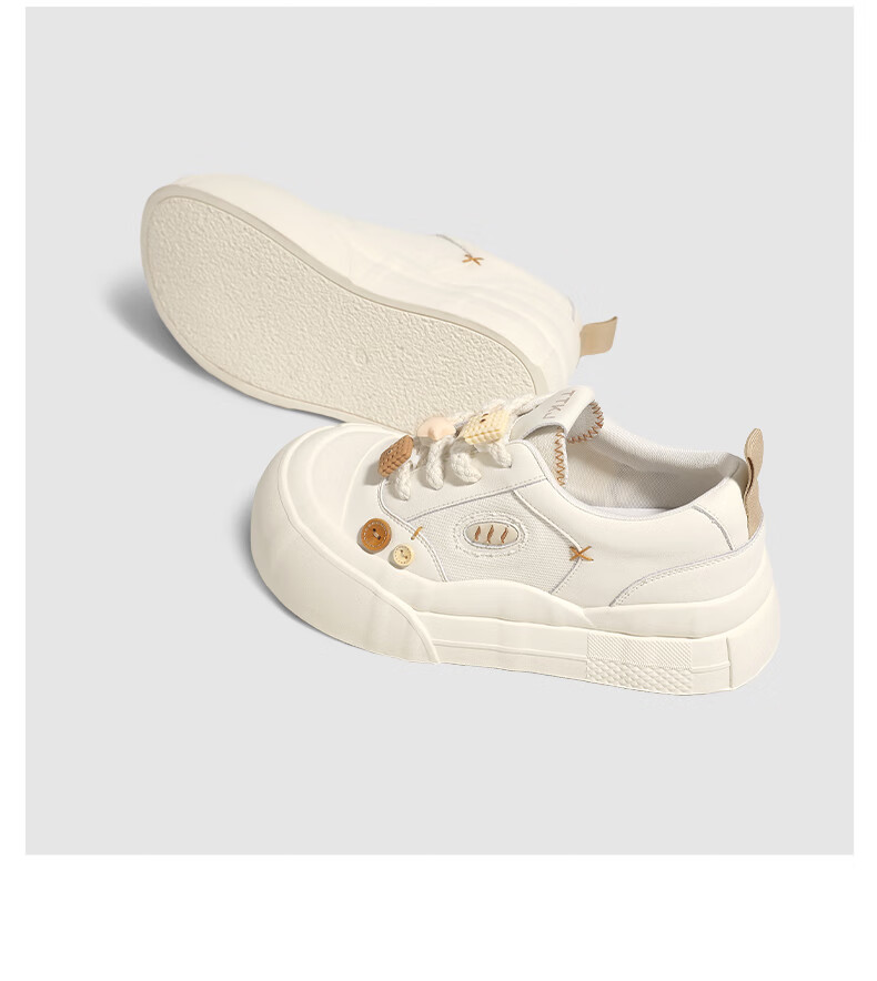 TTTJ Soft-Soled White Sneakers for Women, Thick-Soled Heightening, Comfortable for Long-Standing, Breathable Canvas Shoes, Sports Casual Commuter Chunky Skateboard Shoes 26