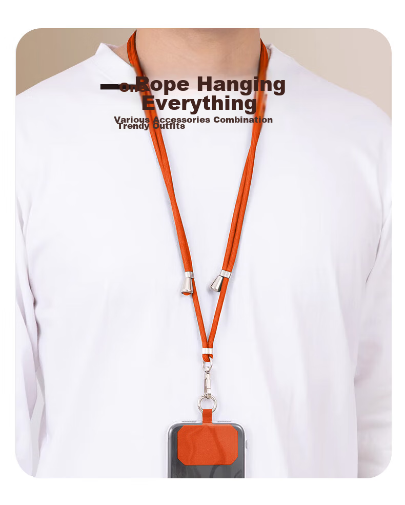 Dipuer Phone Strap Neck Strap Crossbody Adjustable Retractable Anti-Loss Universal Phone Case Durable Long Style Bright Orange [Ring Holder + Clip] 5