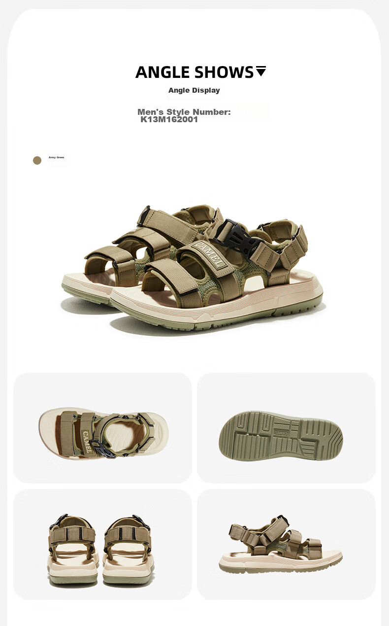 CAMEL Velcro Contrast Color Beach Sandals, Women's Sports Casual Shoes, K24B16L2010, Lavender Purple, Size 38 12