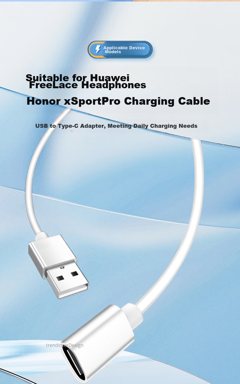 Chaofan Compatible with Huawei Bluetooth Earphone Charging Cable, Freelace Pro2, Honor Xsport Pro AM66, Xiao Koushao AM07C Charger, USB to Type-C Female Cable 3