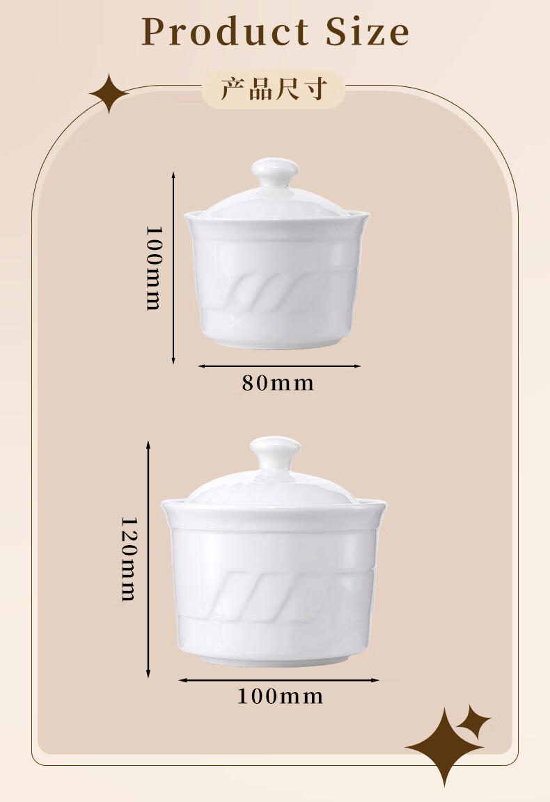 Beisesi Ceramic Bowl, Stew Pot, Small Bird's Nest Cup, Double Boiler Pot, Individual Steaming Bowl, Steamed Egg Cup with Lid, Soup Stew Pot, 200ml 9