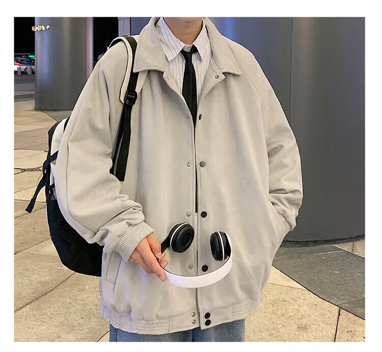 Dingfengbaoluo Men's Jacket, Summer Casual Loose Trendy Suede Coat, American Baseball Style YM9921, Black, 3XL 11
