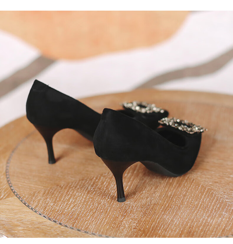 CARTELO Rhinestone Pointed Toe Pumps with Snowflake Buckle, KCC-6688 Black (3cm), Size 38 16