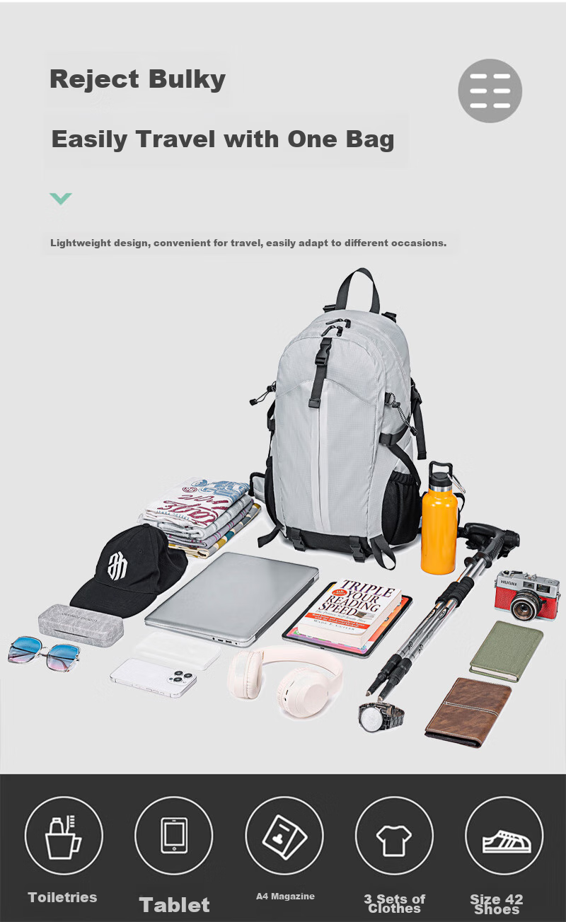 WEWOO Outdoor Hiking Backpack, Lightweight Rucksack, Professional New Model, Large Capacity, Travel Sports Waterproof Nylon, White 12