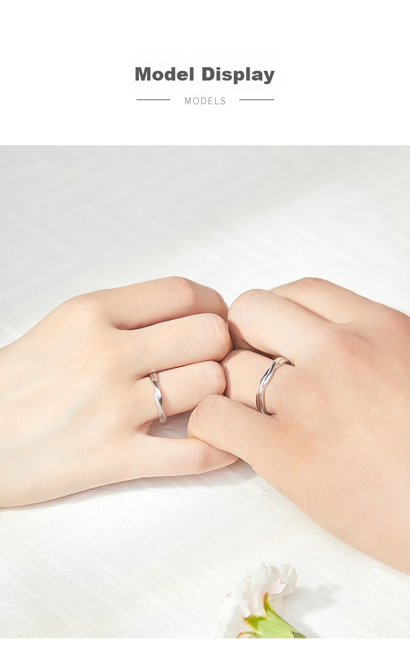 MANHE S999 Sterling Silver Couple Rings, One Pair of Engagement Diamond Rings, Adjustable Women's And Men's Rings, Valentine's Day Gift 9