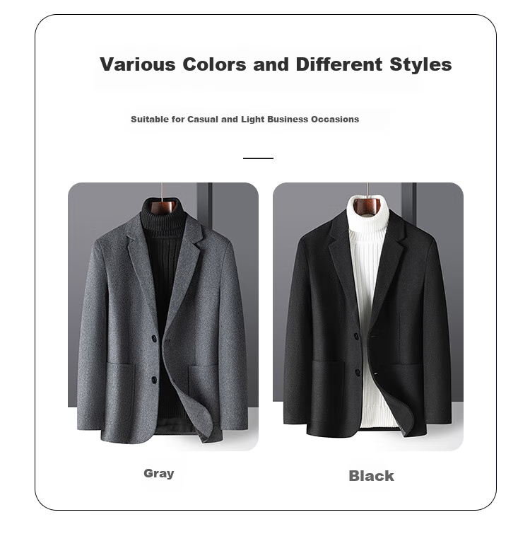 SHANSHAN Wool Blazer Jacket for Men Autumn Winter Warm Easy-Care Dad Style Work Commute Single-Breasted 6