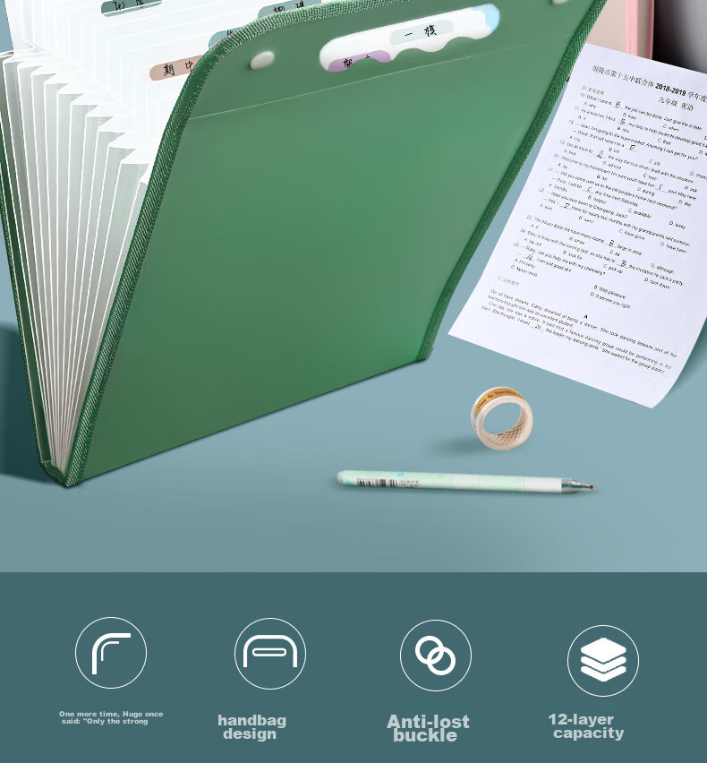 Wengu A4 Accordion File Folder, 13 Compartments, Exam Paper And Contract Storage, Waterproof, Vertical Style, PP Material, Student Office Stationery, FQB-0553C Simple Desig 2