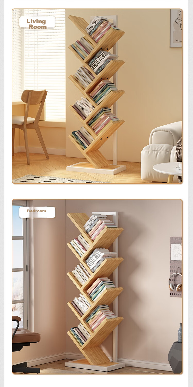 Anerya Tree-Shaped Bookshelf, Floor-Standing Solid Wood Storage Rack, Creative Steel-Wood Multi-Layer Bookcase for Home And Students, 8 Tiers 9