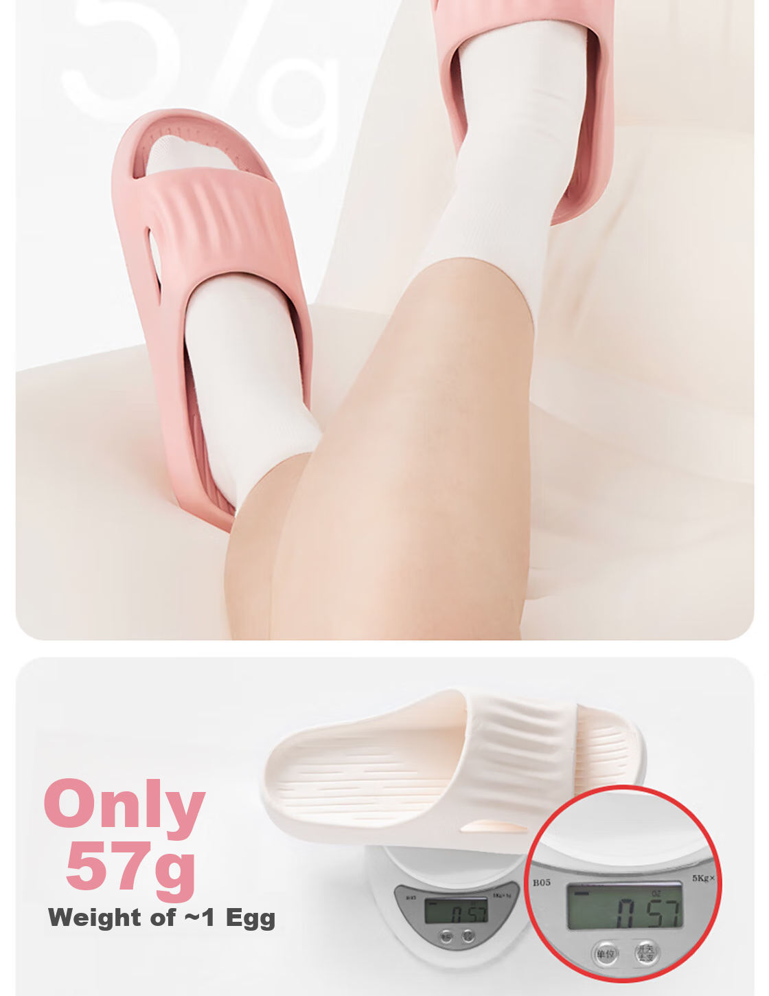 MINISO Soft Cloud Series Bathroom Slippers, Gray, Size 43-44 8