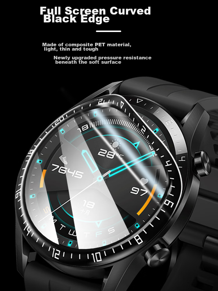 ESCASE [2-Pack - Replacement Guaranteed] Huawei Watch GT2 Watch Tempered Glass Screen Protector, Full Coverage Anti-Fingerprint HD Protective Film, 6D Heat-Bent Integrated 46mm Watch Face Compatible 4