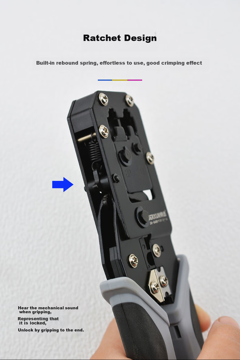 JERXUN Network Cable Crimper, Telephone RJ45 Crimping Tool, Ratchet Wire Crimping Pliers, 6P8P Multifunctional Dual-Purpose Wire Cutter, Labor-Saving Wire Stripper Pliers 7