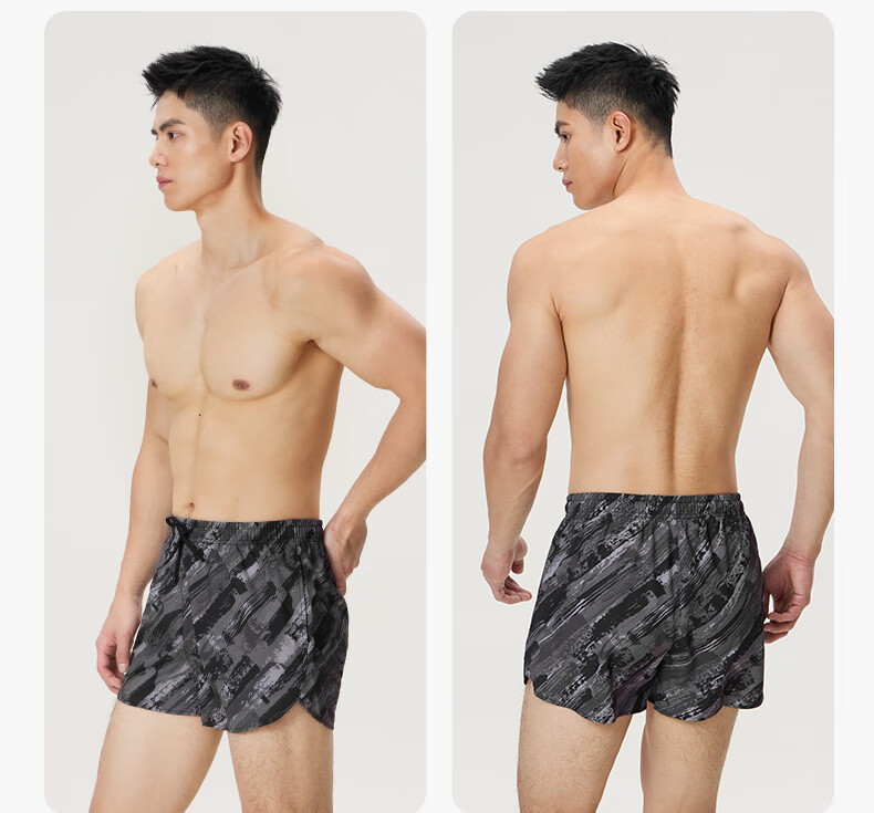 LI-NING Men's 2-in-1 Quick-Dry Swim Trunks with Inner Shorts, Three-Quarter Beach Shorts, Swimming Suit, Hot Spring Swimwear 0061 Black Gray XXL 10