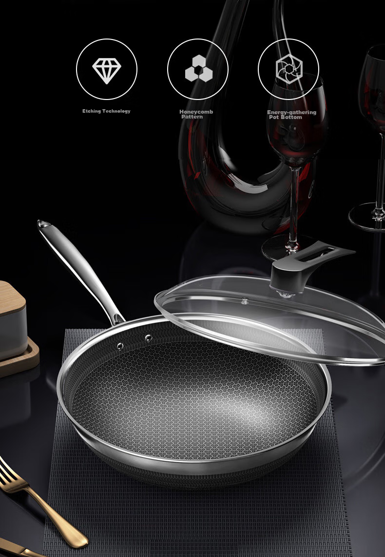 KBH Wok Pan, 316L Stainless Steel Non-Stick Pan, Low Smoke, 32cm Double-Sided Pattern Flagship Model 4