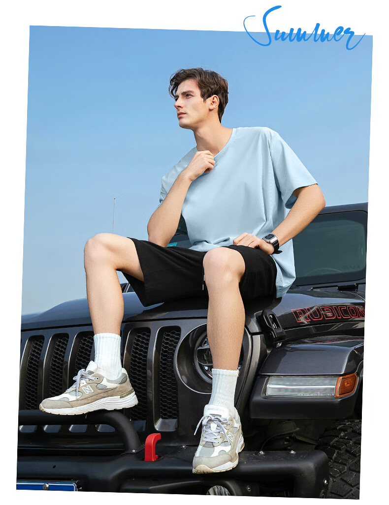 JEEP SPIRIT Men's Summer Ice Silk Breathable Quick-Dry Two-Piece Outdoor Casual Cool Short Sleeve and Pants Set 3