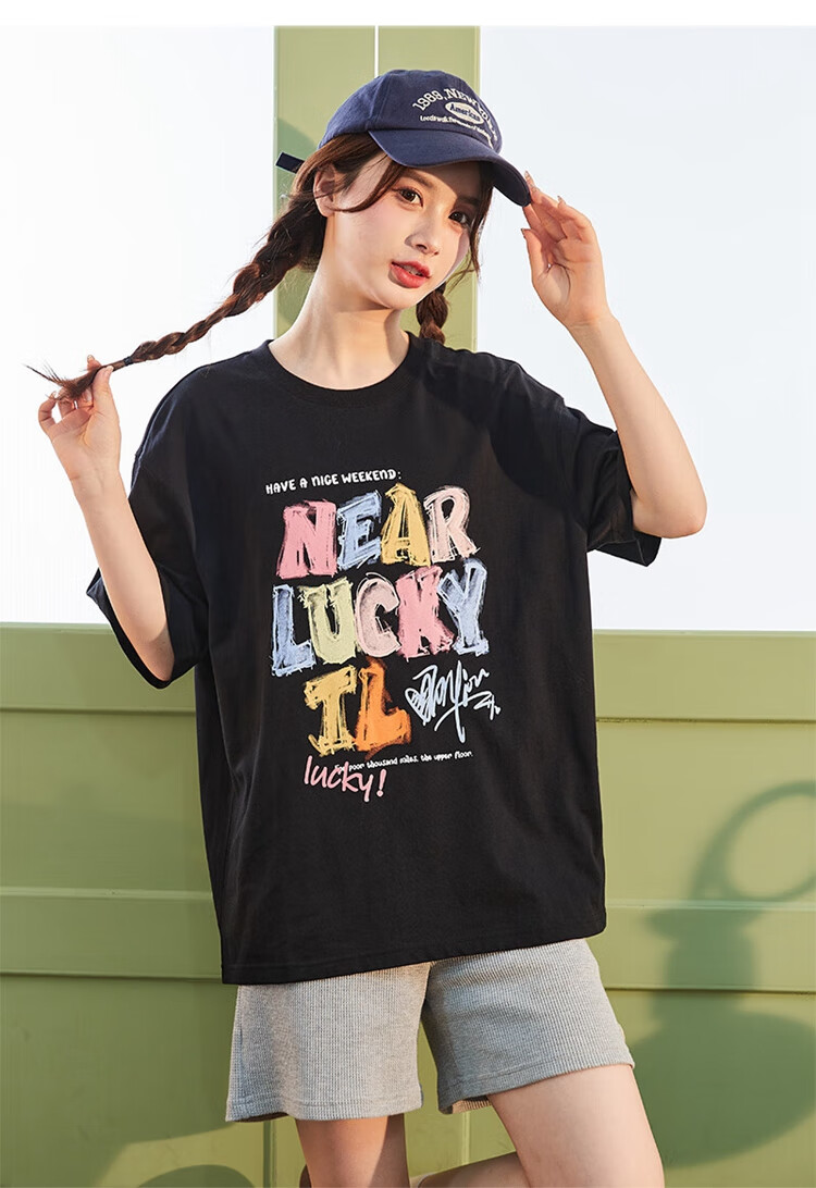TonLion 2026 Women's Round Neck T-Shirt with Cute Graffiti Text on Front Chest, Soft Cotton Short Sleeve Tee 11