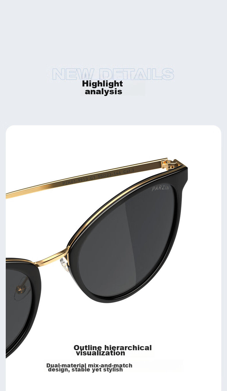 PARZIN Polarized Sunglasses for Women, Retro Large Frame Sun Protection Glasses, Driving Fashionable Sunglasses Gift PZ9913 6