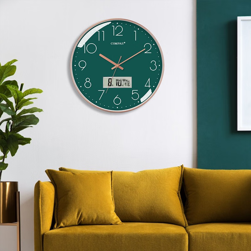Compas Wall Clock for Living Room, Perpetual Calendar Simple Quartz Wall Clock C3242Y Dark Green 28cm