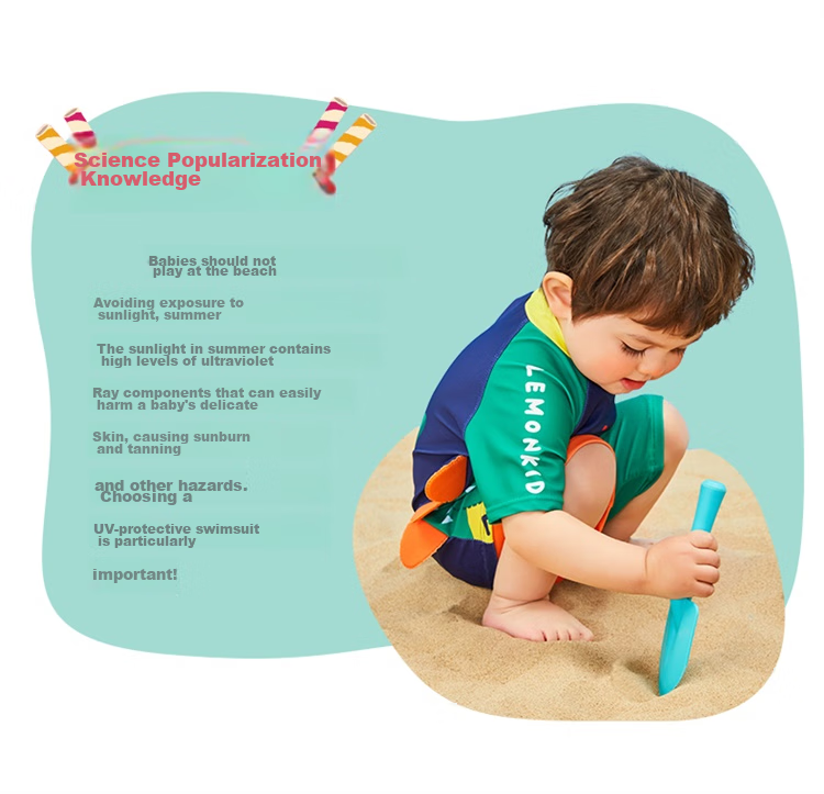 Lemonkid Children's Two-Piece Swimsuit Set for Boys And Girls, Baby Swimwear with Trunks, Sea Blue Funny Shark Design, Size 130 3