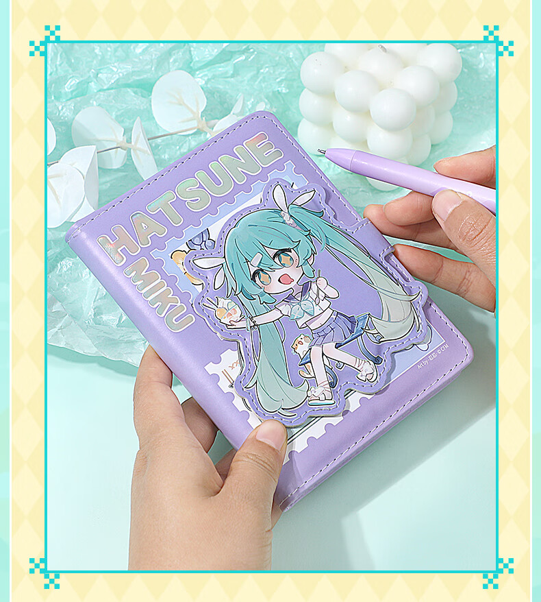 GuangBo Hatsune Miku Official Merchandise Anime Planner, High-Quality Magnetic Cover Diary with 96 Pages/105*140mm CY997027-D Gift 15