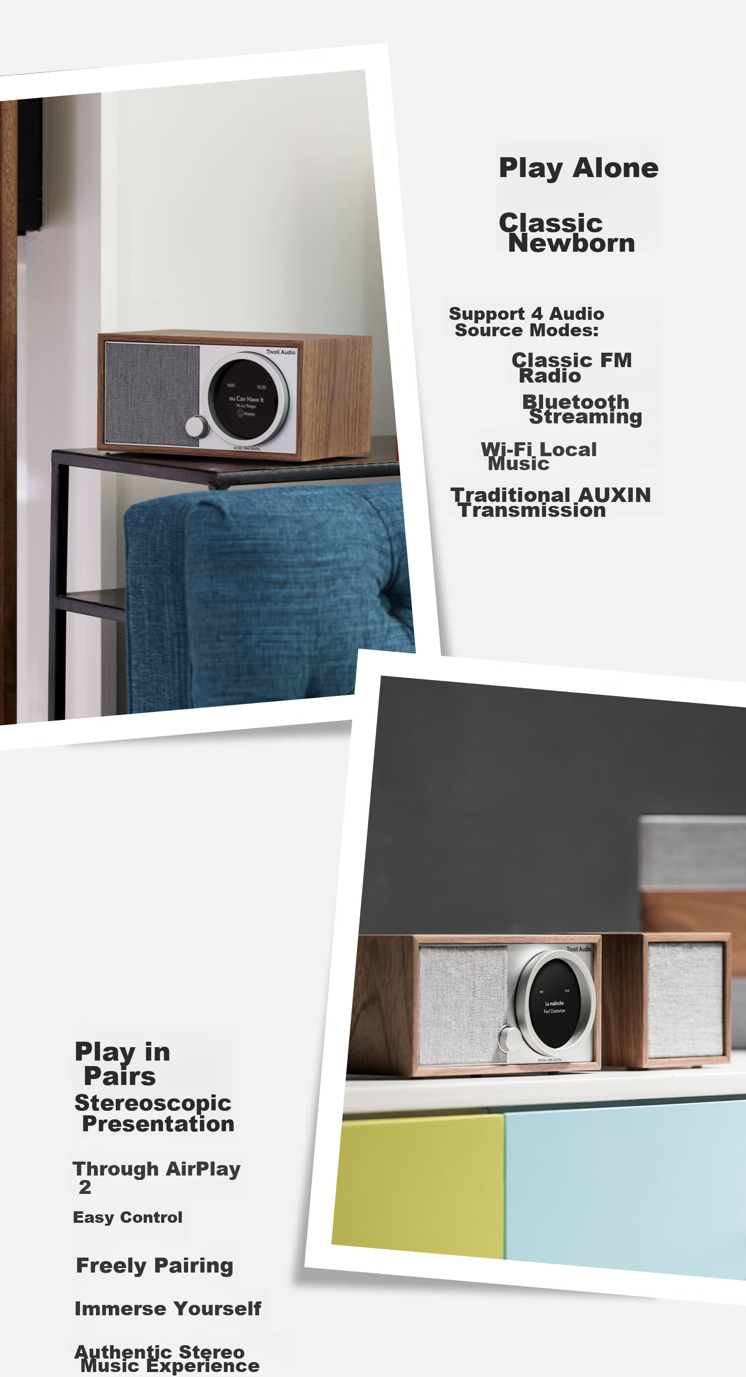 Tivoli Audio M1D2 Stylish Wooden Retro Home Speaker, WiFi Speaker, Bluetooth Speaker, Home Theater Sound System, Birthday Gift 4