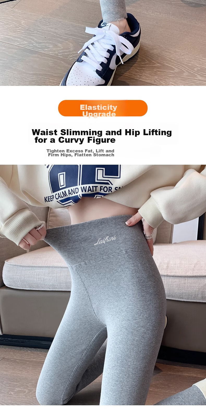 LangSha Ribbed Leggings for Women, Autumn Wear, High-Waisted, Slimming, Elastic Waist, Butt-Lifting, Calf-Slimming, Tight-Fitting Pants, Warm Cotton Trousers 10