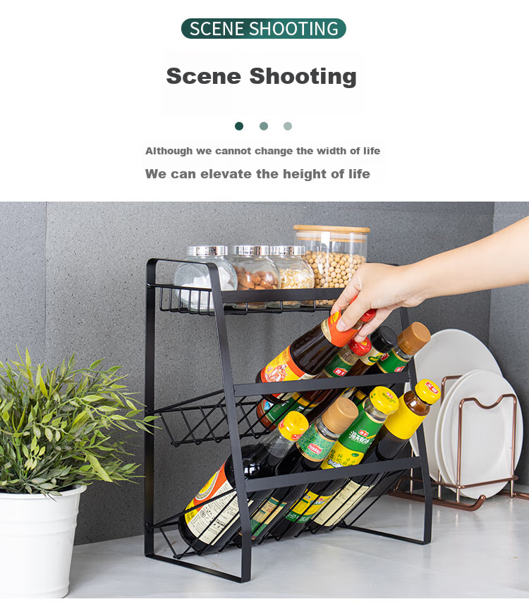 Ourunzhe Kitchen Storage Rack, Countertop Oil Bottle Holder, Spice Rack, Condiment Organizer, No Drilling Required, Desktop Storage Shelf, Slanted Design, 3-Tier 23