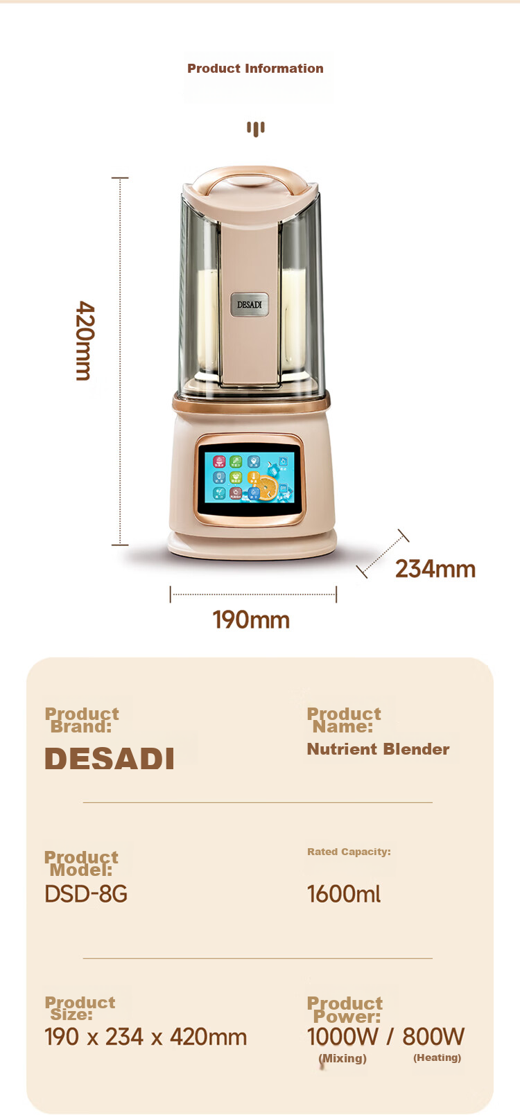 DESADI German Low-Noise Blender, Fully Automatic No-Cooking 2026 New Model, Whole Grains Filter-Free, for 3-4 People, Home Use, Self-Cleaning, Heating, Food Processor, Juicer, Soy Milk Maker 20