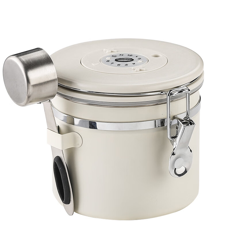 Beiyin Coffee Bean Storage Canister with Spoon, Sealed 304 Stainless Steel Container, Ventilated, Date Setting Option, Black, 1.5L