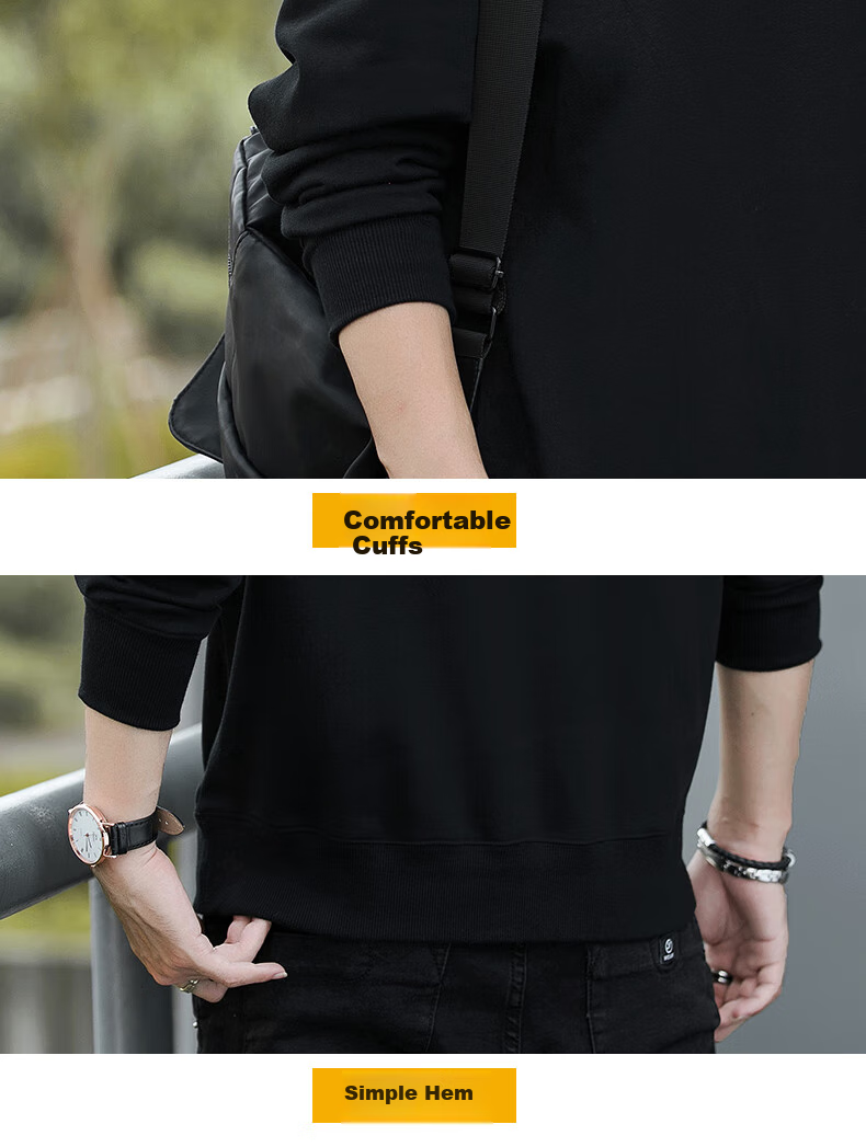 JEEP SPIRIT Men's Sweatshirt, Spring Top, Round Neck Undershirt, Men's Clothing, Black, Size L 15