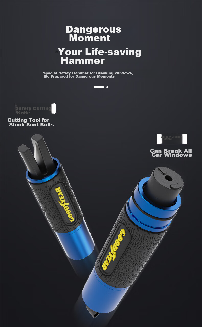 Goodyear Multi-Functional Safety Hammer, Rescue Hammer, Window Breaker, Gun-Style Tungsten Steel Head with Built-In Cutter for Emergency Rescue And General Use 4