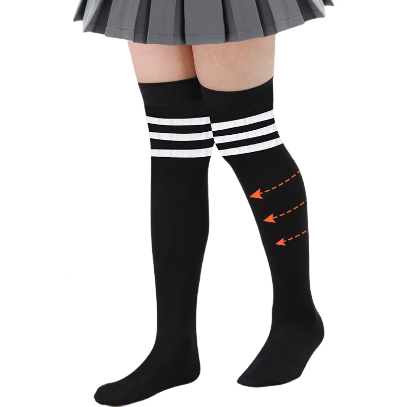 Barbie Girls' Mid-Calf Socks, Summer Thin Over-Knee Children's Long Socks, White High Socks, School Uniform Style, Black + Red, Size M