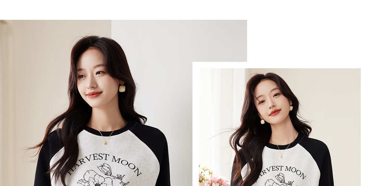 PinCai Relaxed Fit Sweatshirt Elegant Floral Print Crew Neck Colorblock Raglan Sleeve Versatile Jacket P143W1007 28