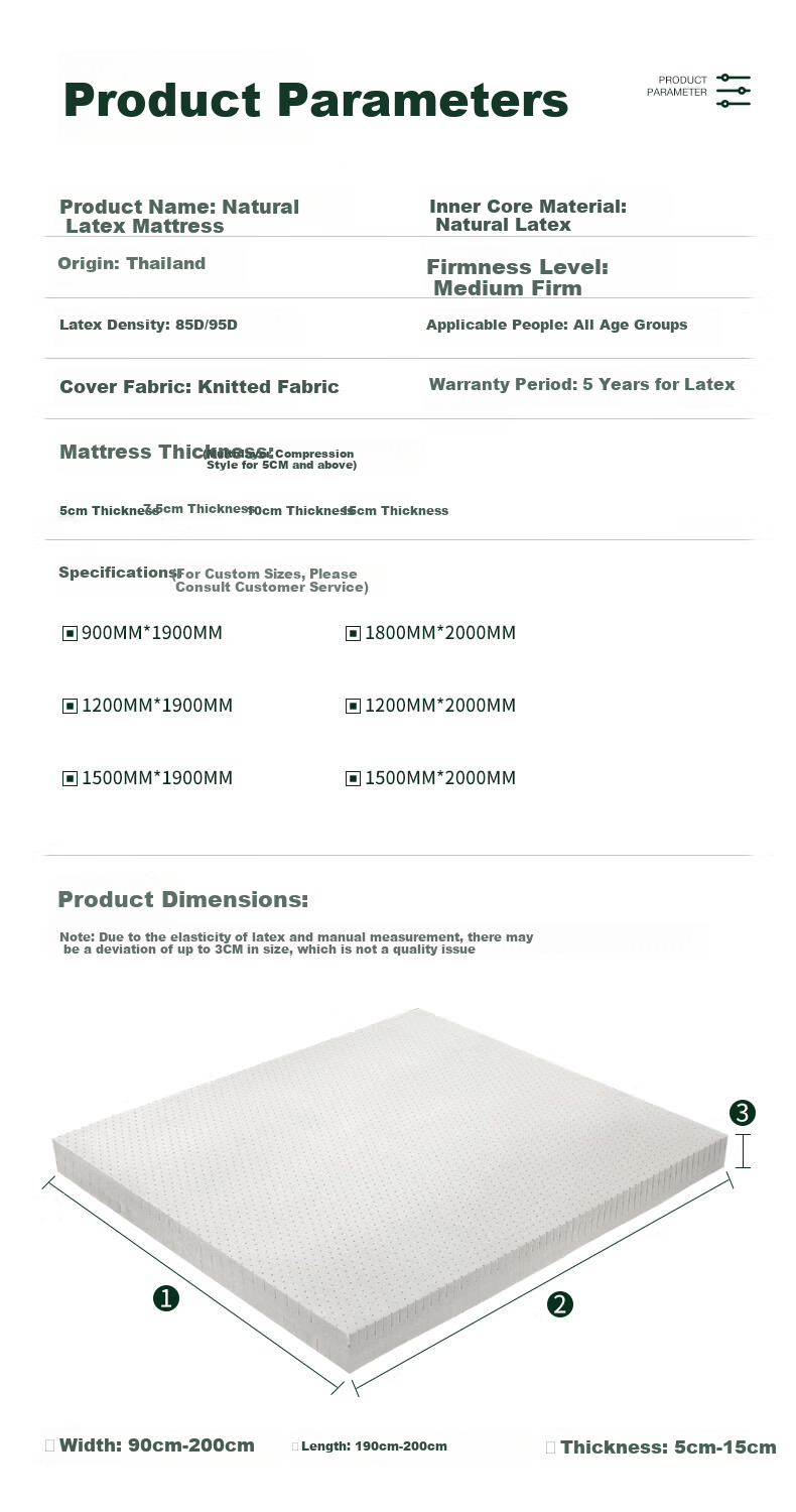 AiDeFuLATEX Latex Mattress, Imported from Thailand, Natural Latex Tatami for Two People, Foldable, Home Use, 1.5*2 Meters, Medium Firm 9