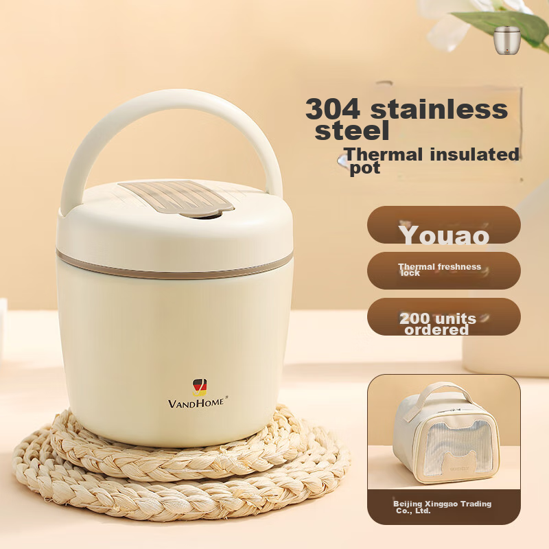WORTHBUY Stainless Steel Insulated Lunch Box for Students, Office Workers, Children, Extra Long Insulated Container, Portable Multi-Layer Soup Pot And Rice Bucket