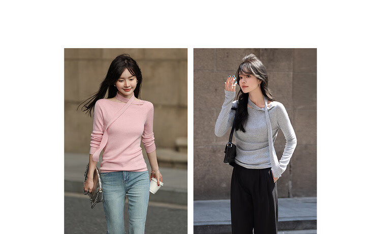 Mt [Hanfan Geleixi] Winter Style, Elegant Simple Ribbon Neckline Long-Sleeve Pullover Sweater 1