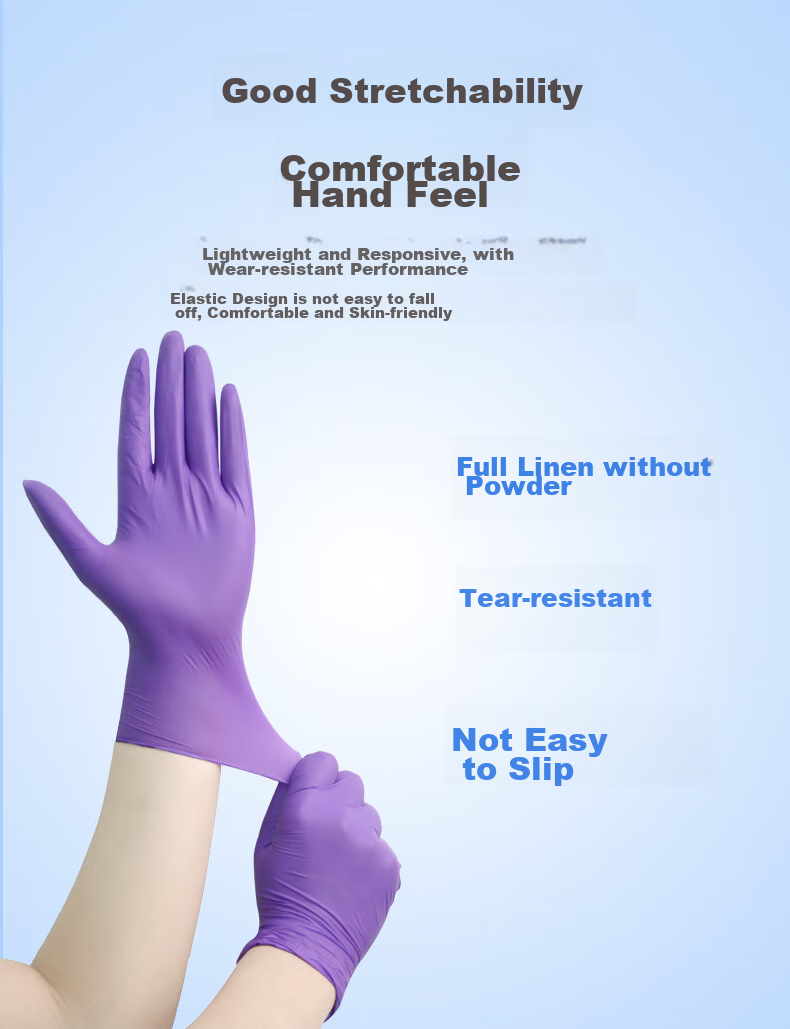 WOLSGIN Disposable Gloves, Nitrile Gloves, 50 Medium-Sized, Thickened Protective Catering Food Grade Purple Rubber Gloves 3