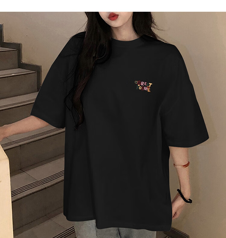 TonLion 2025 Summer Women's Round Neck Back Print Short-Sleeve T-Shirt, Black, S 4