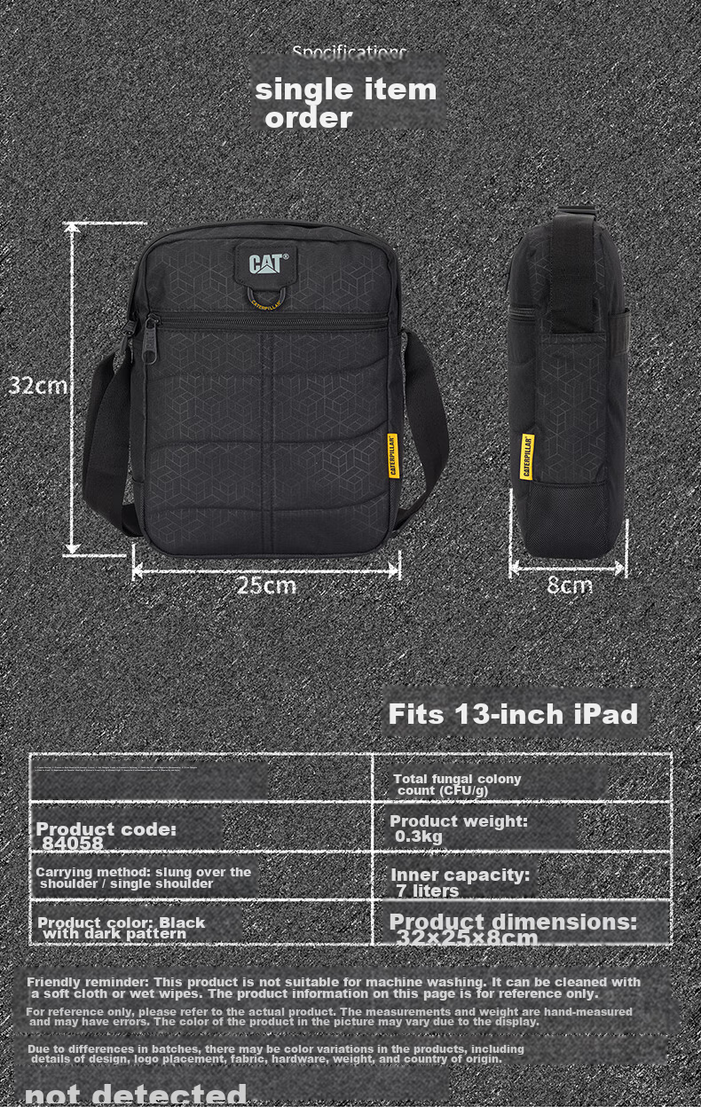CAT Crossbody Bag, Casual Shoulder Bag, 13-Inch IPad Bag, Simple Classic Medium-Sized Messenger Bag, Men's And Women's Dark Pattern Black, 84058 4